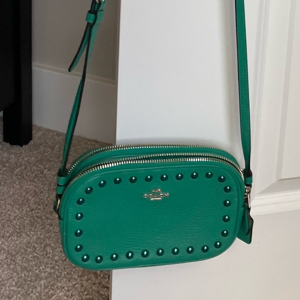 Kelly green studded coach cross body. Smoke free home. Used a few times.